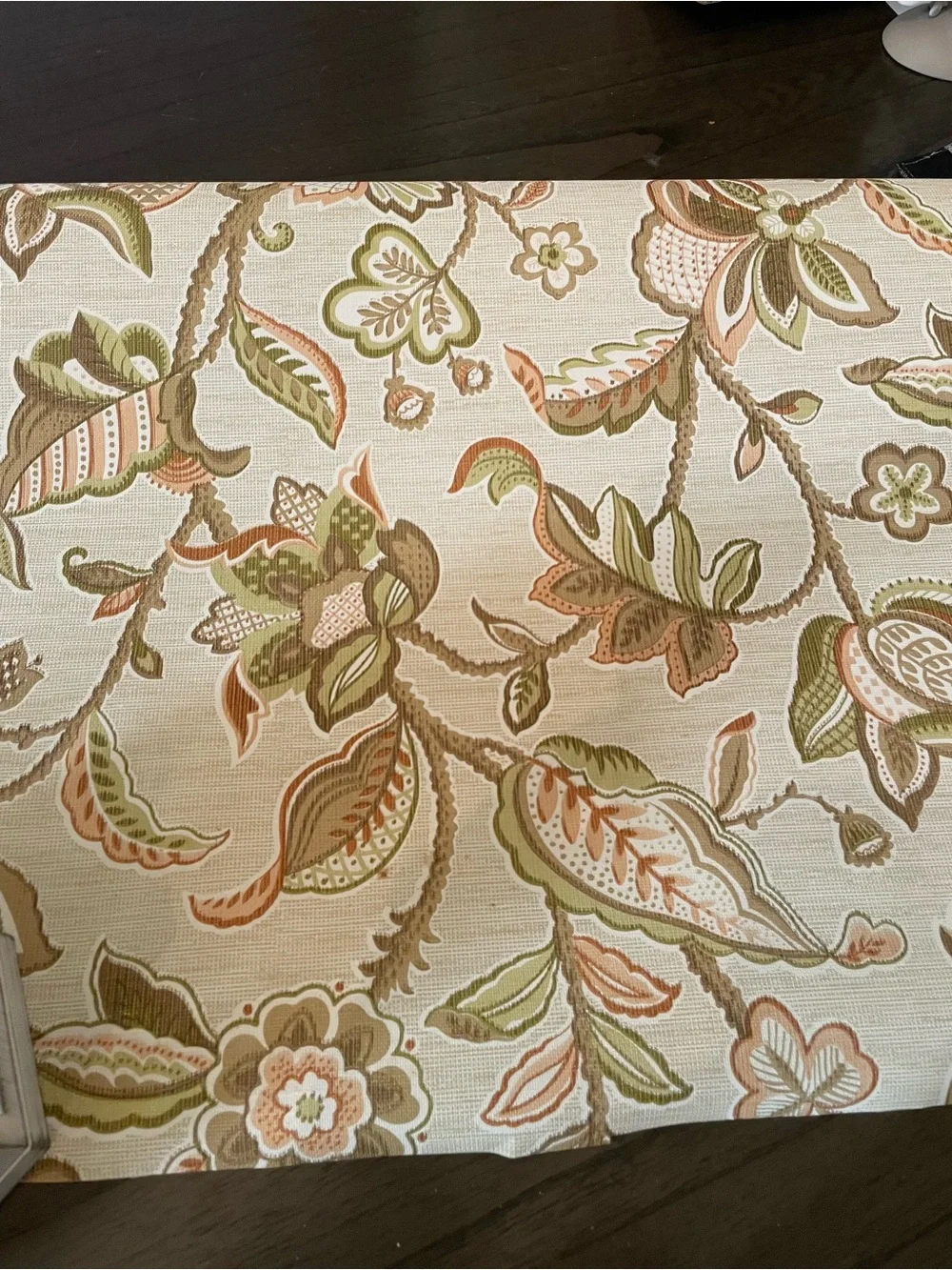 Vintage Floral Vine Wallpaper Panel in Cream, Green, and Tan